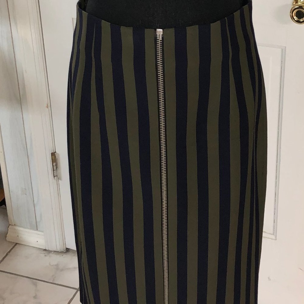 Zara Green/Black Pinstripe Skirt